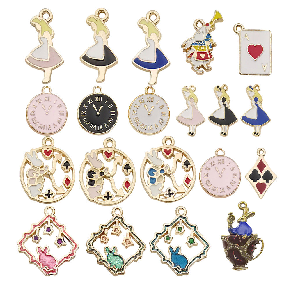 Enamel Zinc Alloy Alice Theme Round Disc Charm Pendant for DIY Bracelet Necklace Jewelry