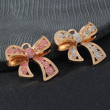 Pave Rhinestone Bow Charm Pendant Gold Tone Two Colors