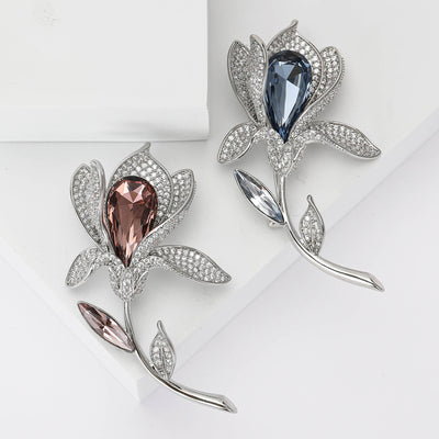 Crystal Lily Stem Brooch shown on a clean white display