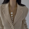 Layered Gold Tone Chain Necklace With Graduated Pearl Tassel view 6