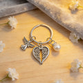 Silver Angel Heart Wings and Pearl Keychain and Attached Hardware view 3