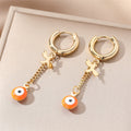 Gold Hoop Evil Eye Chain Drop Earrings 6 Charm Colors view 7