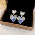 Silver Heart And Star Drop Stud Earrings With Blue Crystals view 8