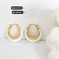 Gold Inner Black White Enamel Outer Geometric Hoop Earrings view 2
