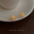 Gold Tone Round Tip Firework Burst Sculpted Stud Earrings For Women view 1