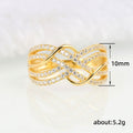 Interlaced Wave Clear Stone Wide Ring In Polished Gold Tone view 5