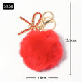 Rhinestone Bow Fluffy Pom Keychain Metal Ring Three Colors view 4