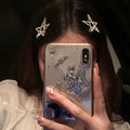 Silver Tone Open Star Hair Clip With Double Crystal Outlines view 4