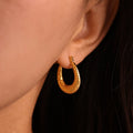 Gold Honeycomb Scale Texture Horseshoe Hoop Earrings Steel view 2