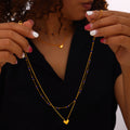 Gold Double Layer Heart Pendant Necklace Blue Crystal Beads view 3