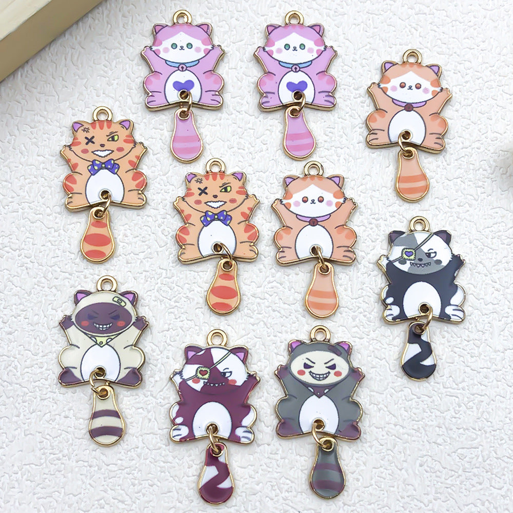 Zinc Alloy Cartoon Cat Movable Tail Charm Pendant for DIY Earrings Necklace Keychain