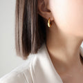Gold C-Shape Chunky Hoop Stud Earrings Polished Metal Pair view 4
