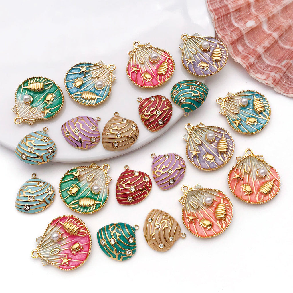 Gold Stainless Steel Gradient Enamel Shell Charm Pendant for DIY Necklace Bracelet Jewelry