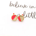 Gold Tone Round Wood and Resin Color Block Stud Earrings in Five Colors view 3