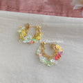 Gold Tone Multicolor Irregular Chip Cluster Small Hoop Earrings view 4