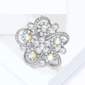 Openwork Rhinestone Flower Brooch Gold or Silver Metal Pin Brooch view 2
