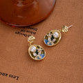 Blue Garden Oval and Pearl Look Gold Tone Stud Earrings view 4