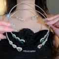 Teardrop Crystal Open Collar Necklace Earring Sets Silver view 2