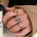 Oval Brown Stone Open Rings Gold Or Silver Three Styles view 2