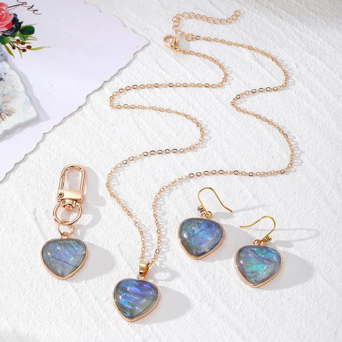 Iridescent Heart Resin Keychain Necklace Earring 3 Styles