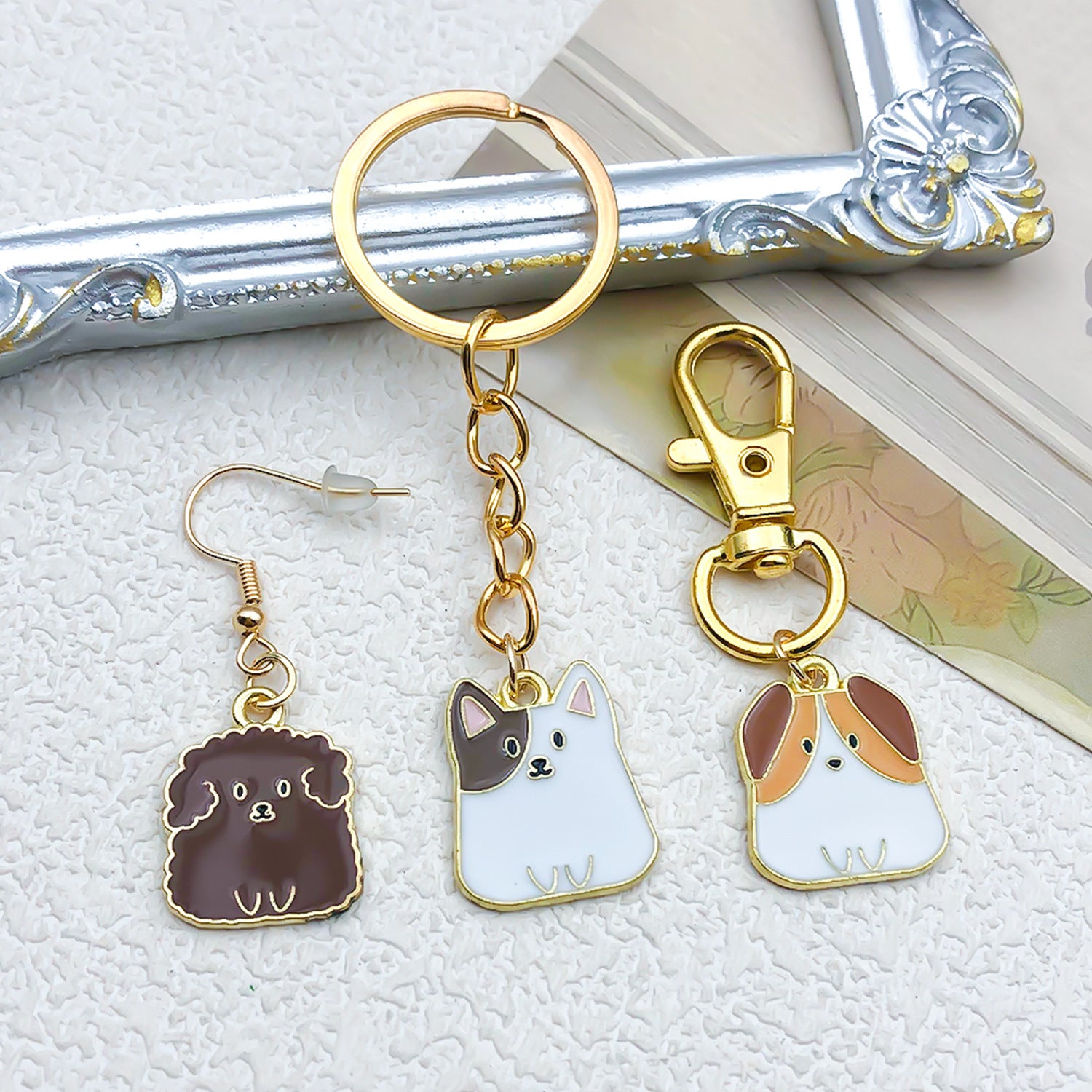 Zinc Alloy Enamel Cartoon Dog Charm Pendant for DIY Keychain Necklace Bracelet