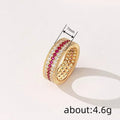 Gold Triple Row Pink Clear Pave Band Ring Sizes 6-10 view 4