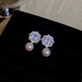 Silver Crystal and Pearl Drop Stud Earrings in Two Top Designs view 6