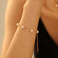 Gold Tone Imitation Pearl And White Stone Station Necklace Bracelet view 4