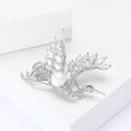 Silver Crystal Red Crowned Crane Brooch White Pearl Body view 2
