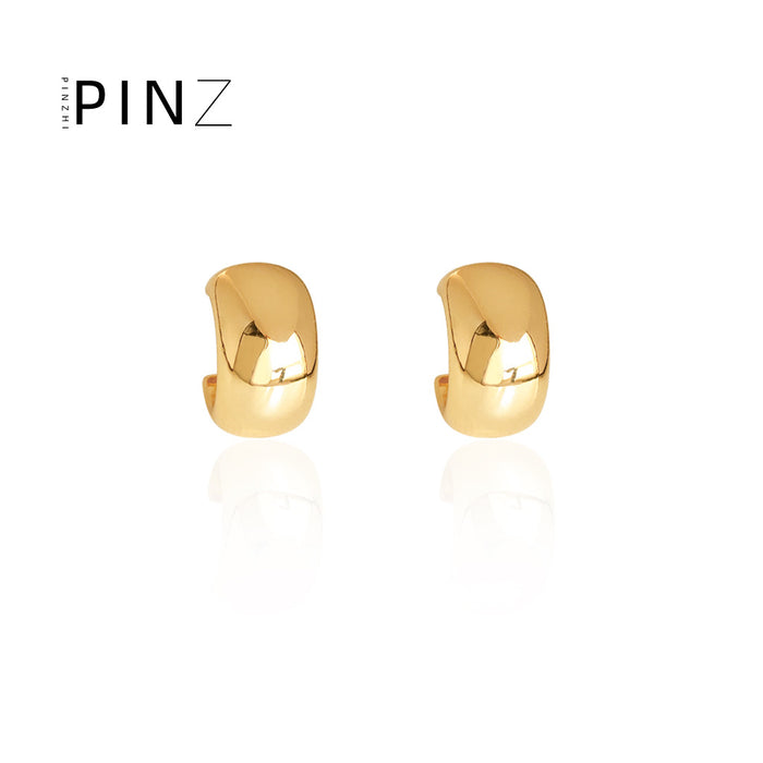 Chunky Thick Open C Shape Half Hoop Stud Earrings Pair
