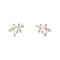 Clear Crystal Leaf Spray Silver Tone Stud Earrings view 5