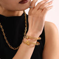 Double Layer Textured Open Ball Tip Bangles Gold and Steel view 2