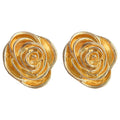Gold Dimensional Relief Rose Flower Stud Earrings Pair view 5