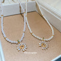 Pearl Strand Crystal Flower Pendant Necklace In Two Colors view 3