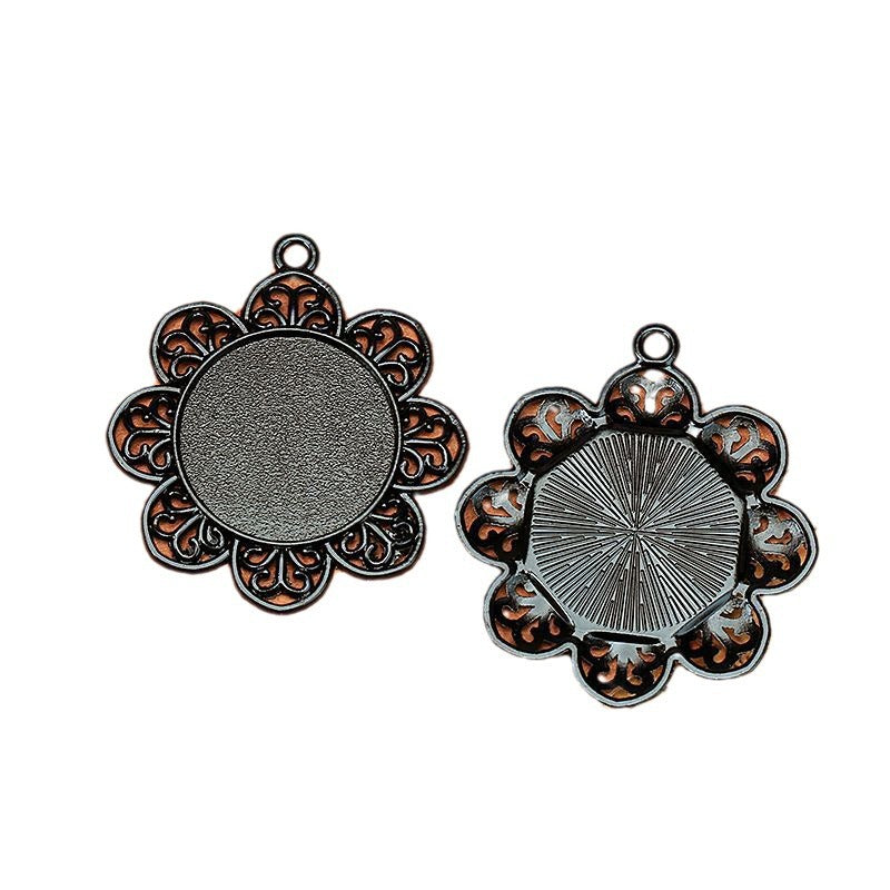 Black Alloy Cabochon Pendant Tray for Necklace Making