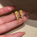 Gold Tone Crystal Wheat Spray Tassel Stud Earrings view 4