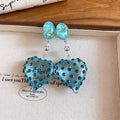 Polka Dot Heart Drop Earrings in White and Blue for Everyday Styling view 7