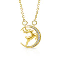 Gold Tone Reindeer Crescent Moon Pendant Necklace With Stones view 5