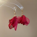 Sheer Fabric Flower Drop Earrings In Three Vivid Colors view 8
