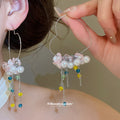 Clear Bead Flower Necklaces and Pink Flower Heart Hoop Earrings view 3