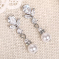 Silver Tone Leaf Crystal Pearl Drop Earrings view 3