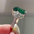 Emerald Green Rectangular Solitaire Geometric Ring In Silver Tone view 3