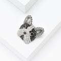 Rhinestone French Bulldog Head Brooch Black Clear Crystal Pin view 3