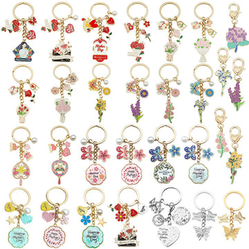 Mother's Day Floral Keychains and Charm Set in 25 Options