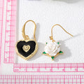 Gold Tone Enamel Heart and White Rose Hook Earrings view 5