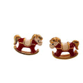 Red Enamel Rocking Horse Stud Earrings in Gold Tone Metal view 5