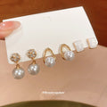 Gold Pearl Crystal Drop Stud Earring Six Piece Mix Set view 1