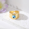 Gold Tone Wide Cuff Evil Eye Adjustable Rings in Eight Colors view 7