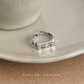 Silver Tone 1314 Open Adjustable Cuban Chain Band Ring view 4