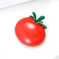 Glossy Red Tomato Brooch With Sculpted Green Enamel Stem view 3